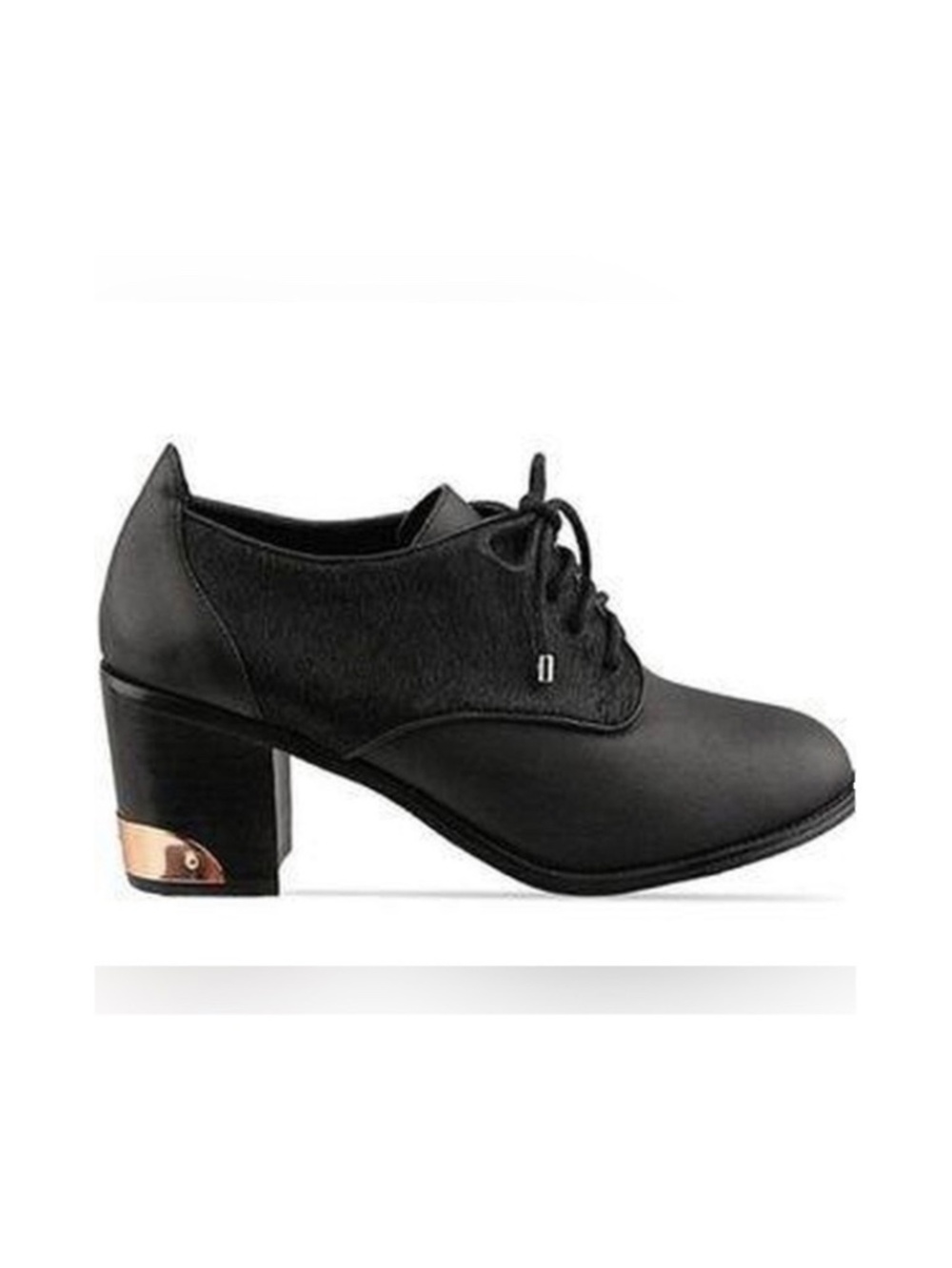 Messeca NY “Tyla” Women’s Size 8 Leather Cow Hair Lace Up Oxford Heels Black